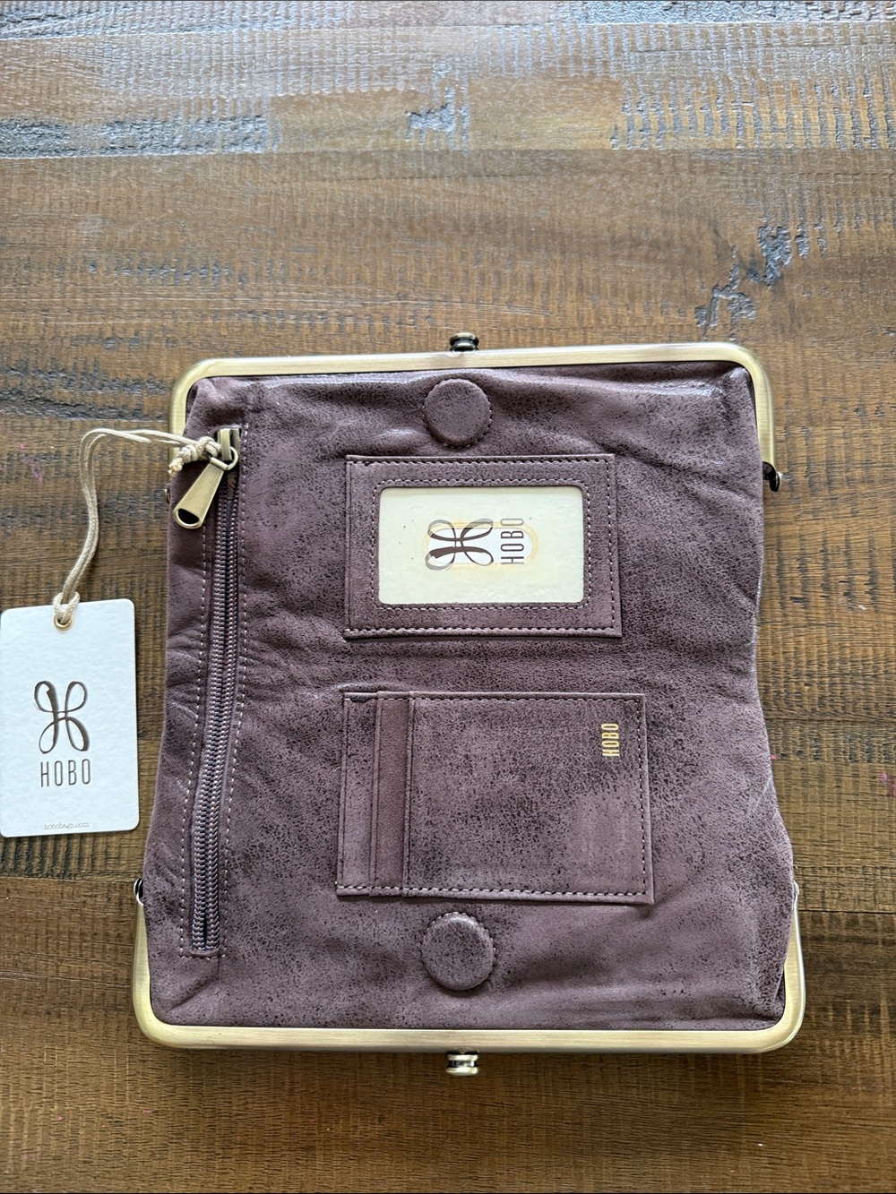 HOBO Lauren Frame Clutch with Braided Center in Saddle - Picture 2 of 6